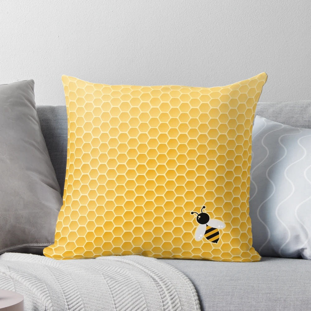 Colorful decorative pillow with cartoon bee design
