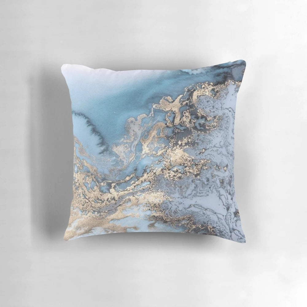 Blue and gold marble decorative throw pillow