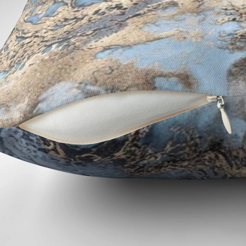 Blue and gold marble decorative throw pillow