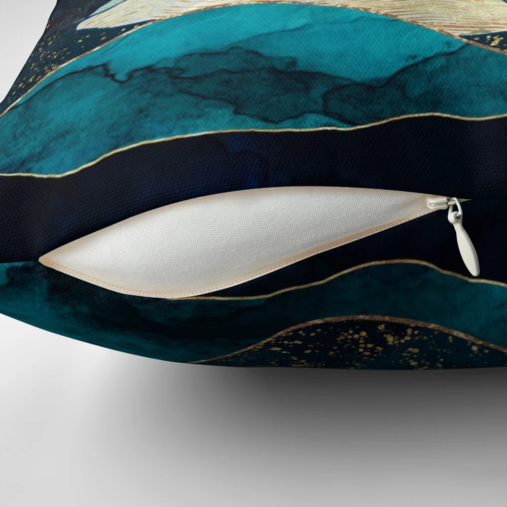 Abstract watercolor and ink painting style blue whale decorative throw pillow
