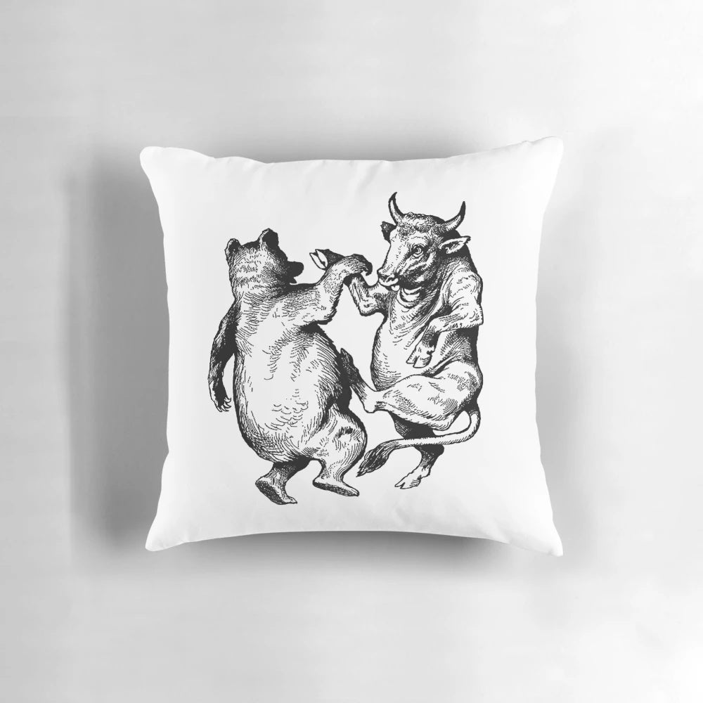 Bull and bear icon pillow, perfect for investors and finance enthusiasts
