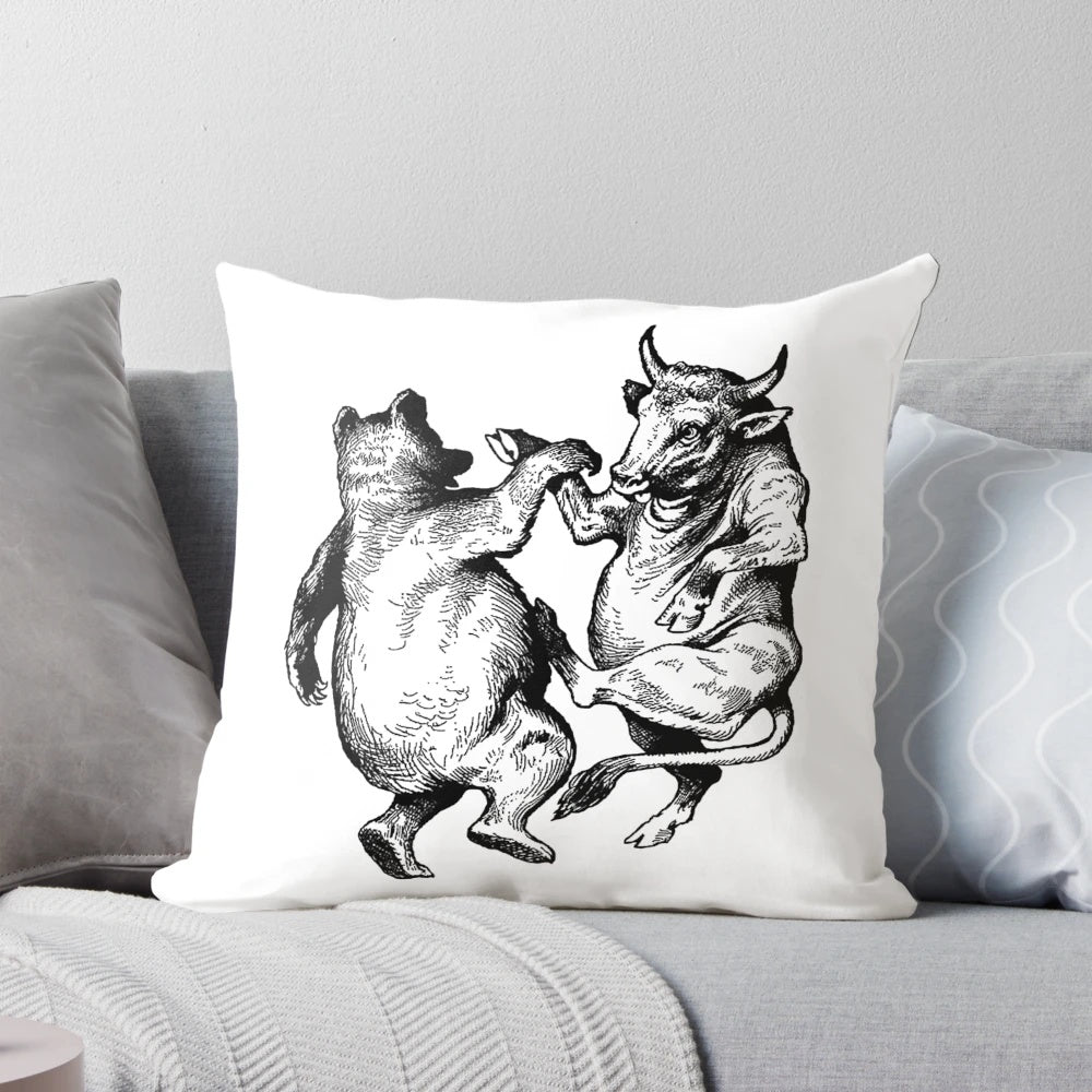 Bull and bear icon pillow, perfect for investors and finance enthusiasts
