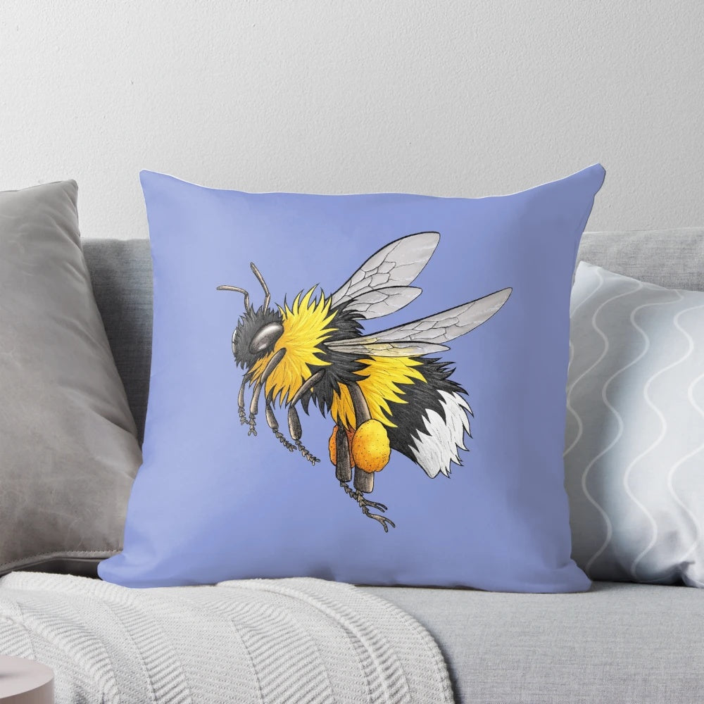Soft, plush bumble bee-themed decorative pillow for nature-inspired home decor