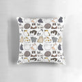 Decorative throw pillow featuring a repeating pattern of adorable cartoon cats in various colors and poses.
