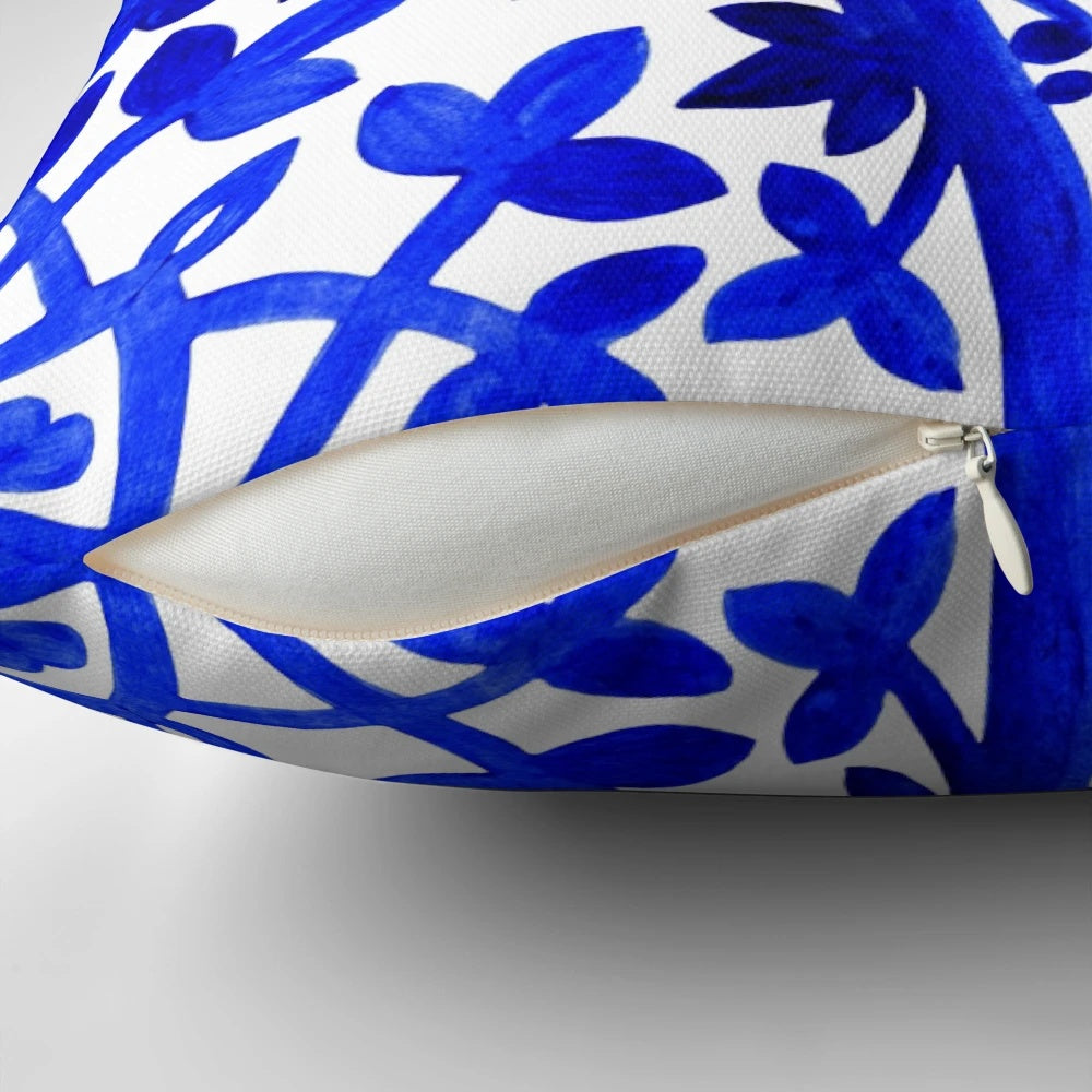Vibrant blue and white watercolor pattern inspired by traditional Portuguese azulejo tiles