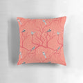 Decorative coral pillow with a beautiful birds design, perfect for adding a touch of nature-inspired style to any bedroom.