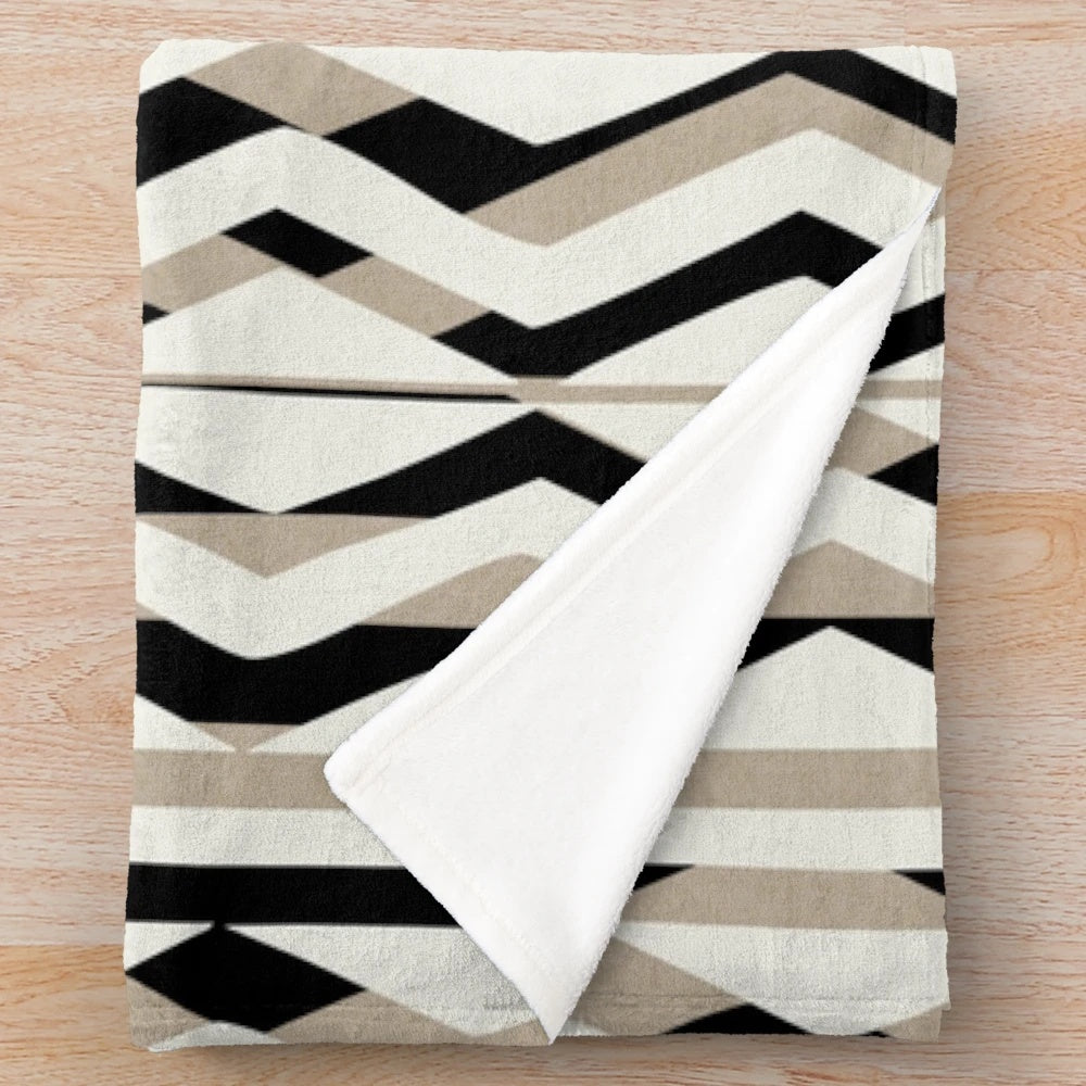 Decorative cream beige black geometric pattern plush blanket