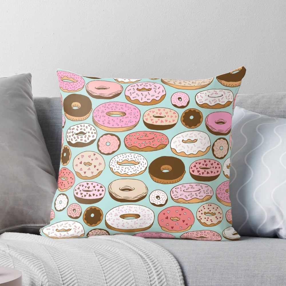 Vibrant aqua and teal donuts patterned decorative pillow for home decor