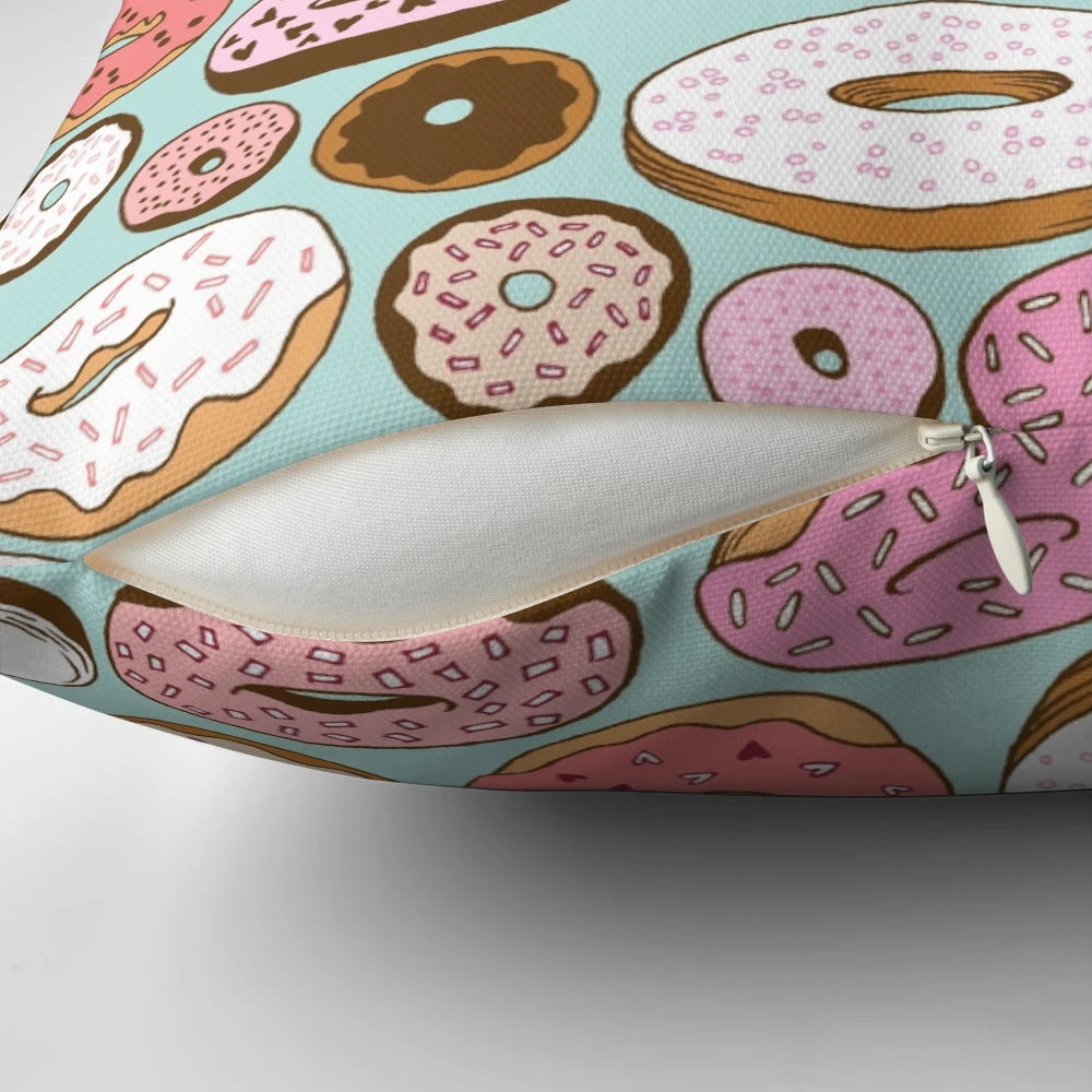 Vibrant aqua and teal donuts patterned decorative pillow for home decor