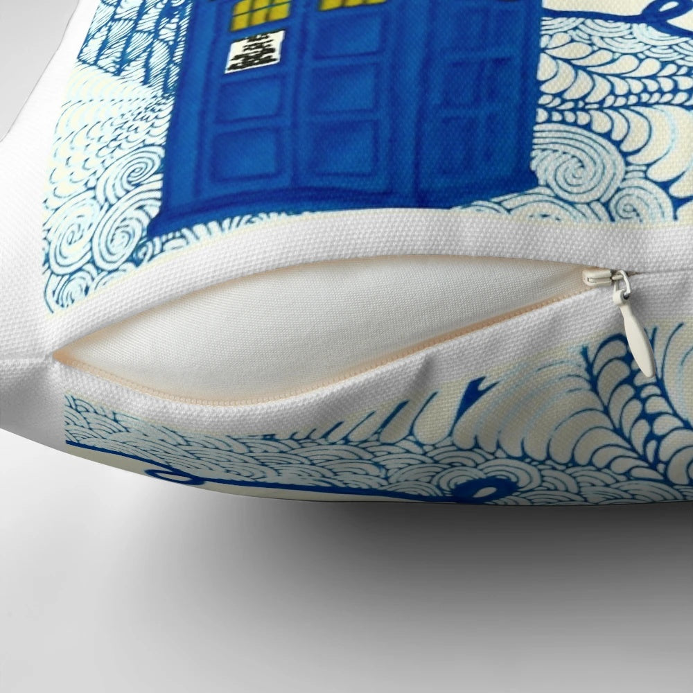 Dr. Who-inspired Zentangle design printed on a decorative throw pillow