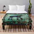 Decorative elephant plush blanket with intricate floral and asian art design