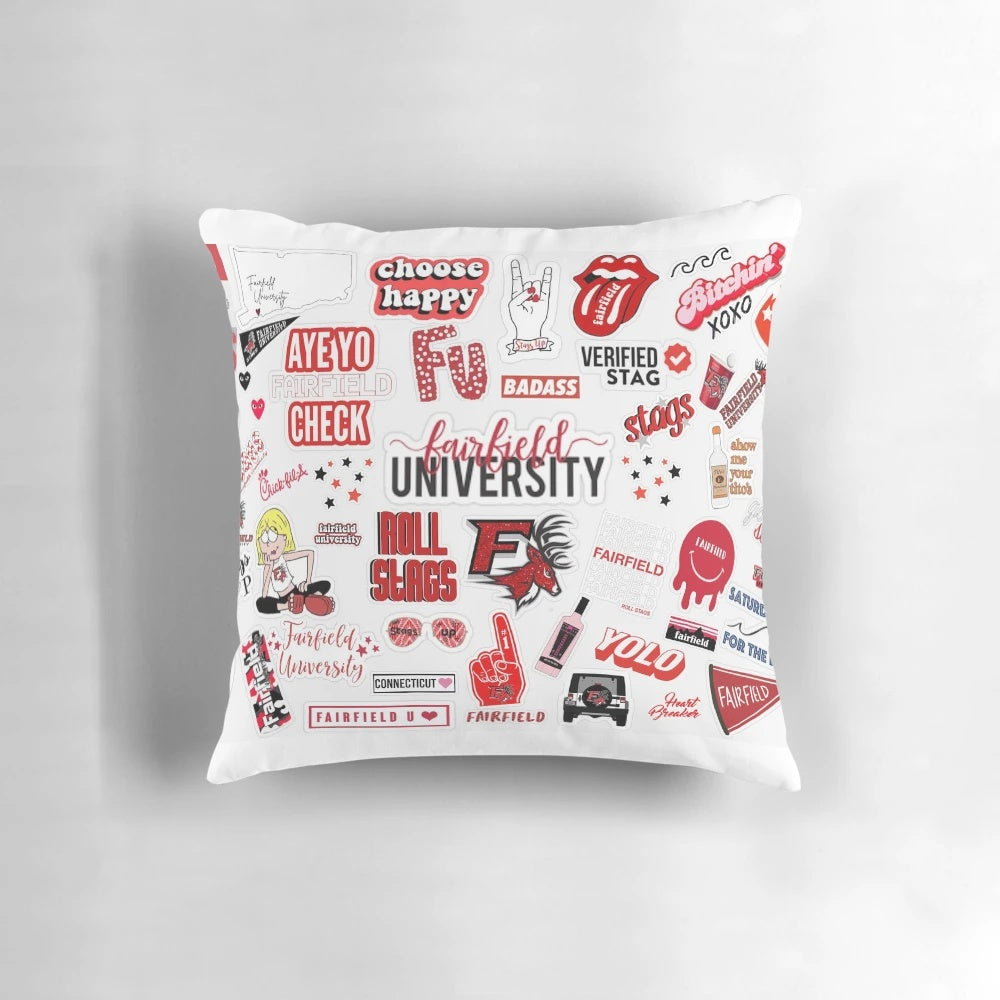 Fairfield University Pillow featuring the Stags logo and school colors
