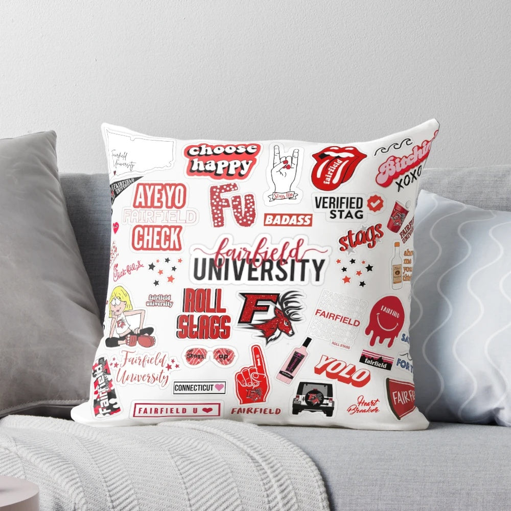 Fairfield University Pillow featuring the Stags logo and school colors