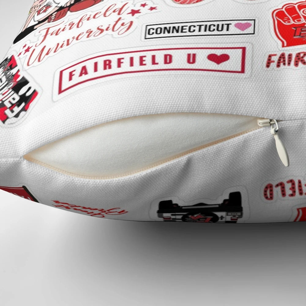 Fairfield University Pillow featuring the Stags logo and school colors