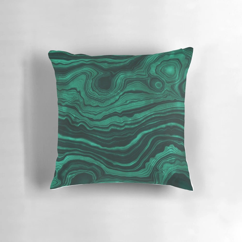 Faux malachite green marble with light veins decorative throw pillow