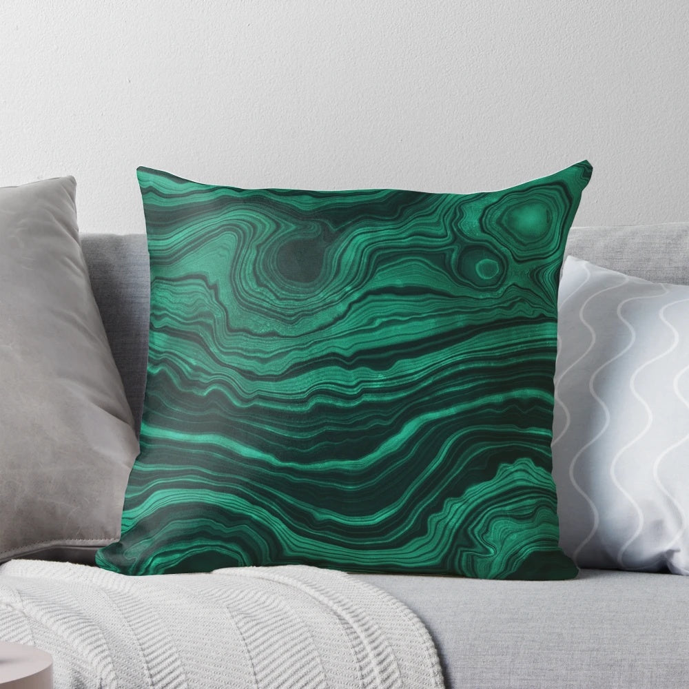 Faux malachite green marble with light veins decorative throw pillow