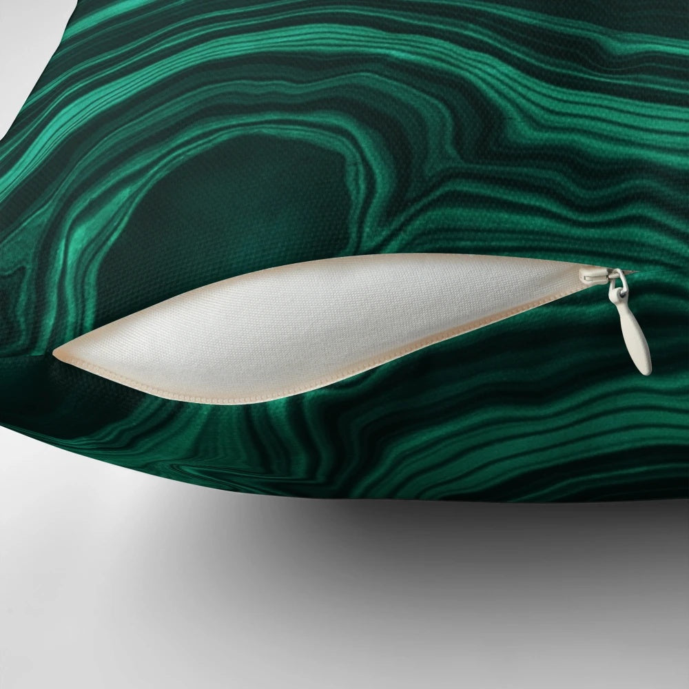 Faux malachite green marble with light veins decorative throw pillow