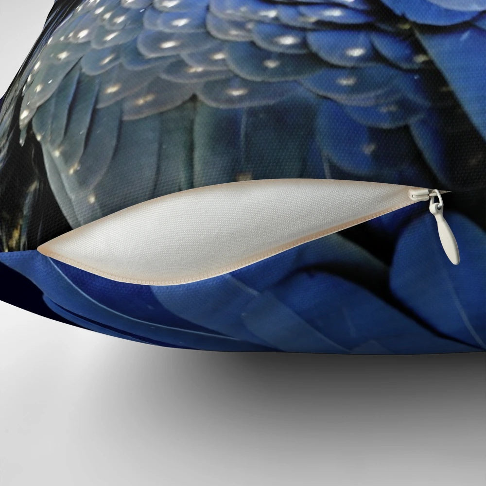 Decorative pillow featuring a profile portrait of a red-tailed black cockatoo with a fibonacci-inspired design