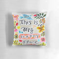 Colorful and vibrant decorative pillow featuring a watercolor-style design with birds, flowers, and butterflies.