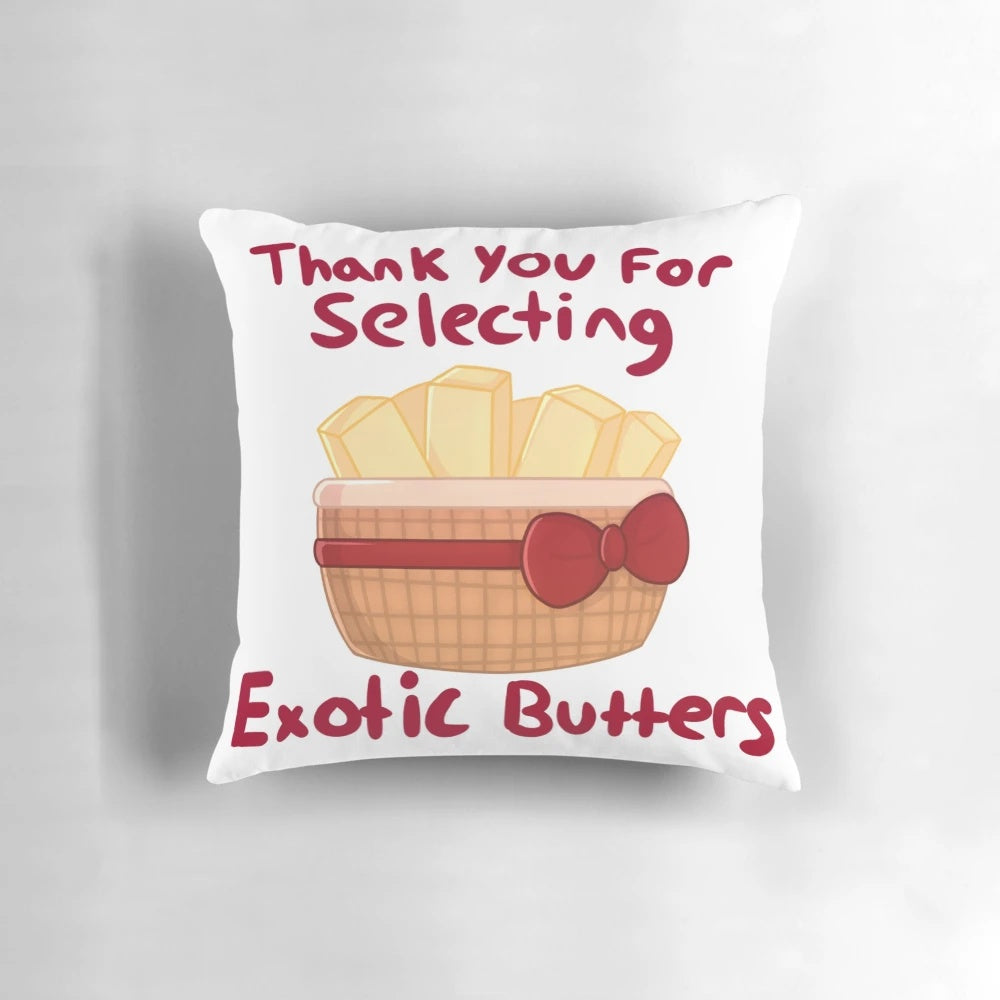 Soft and plush FNAF-themed decorative pillow featuring the "Exotic Butters" design