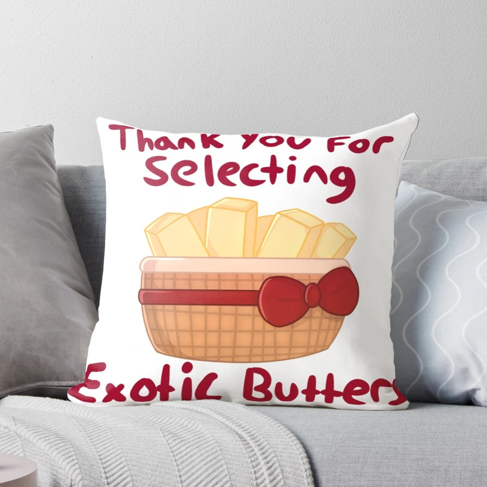 Soft and plush FNAF-themed decorative pillow featuring the "Exotic Butters" design