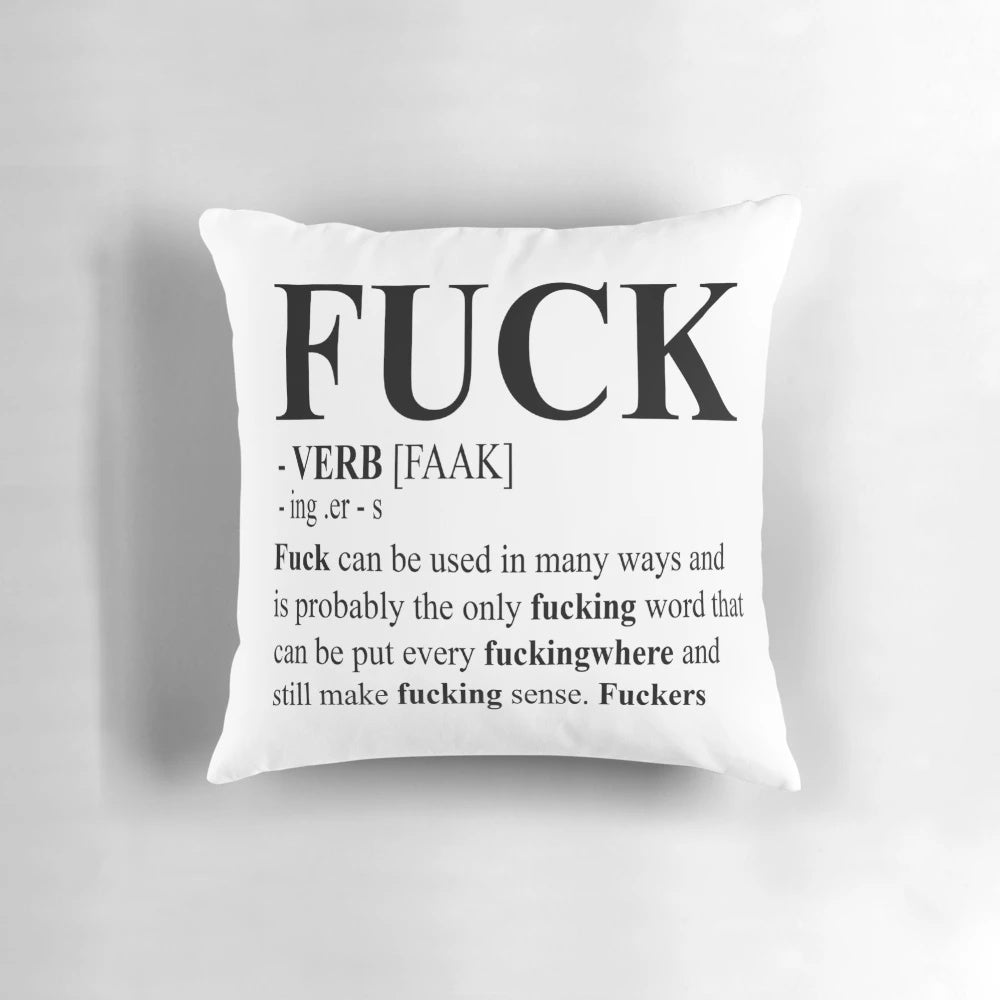 Decorative pillow featuring the text "Fuck Definition"