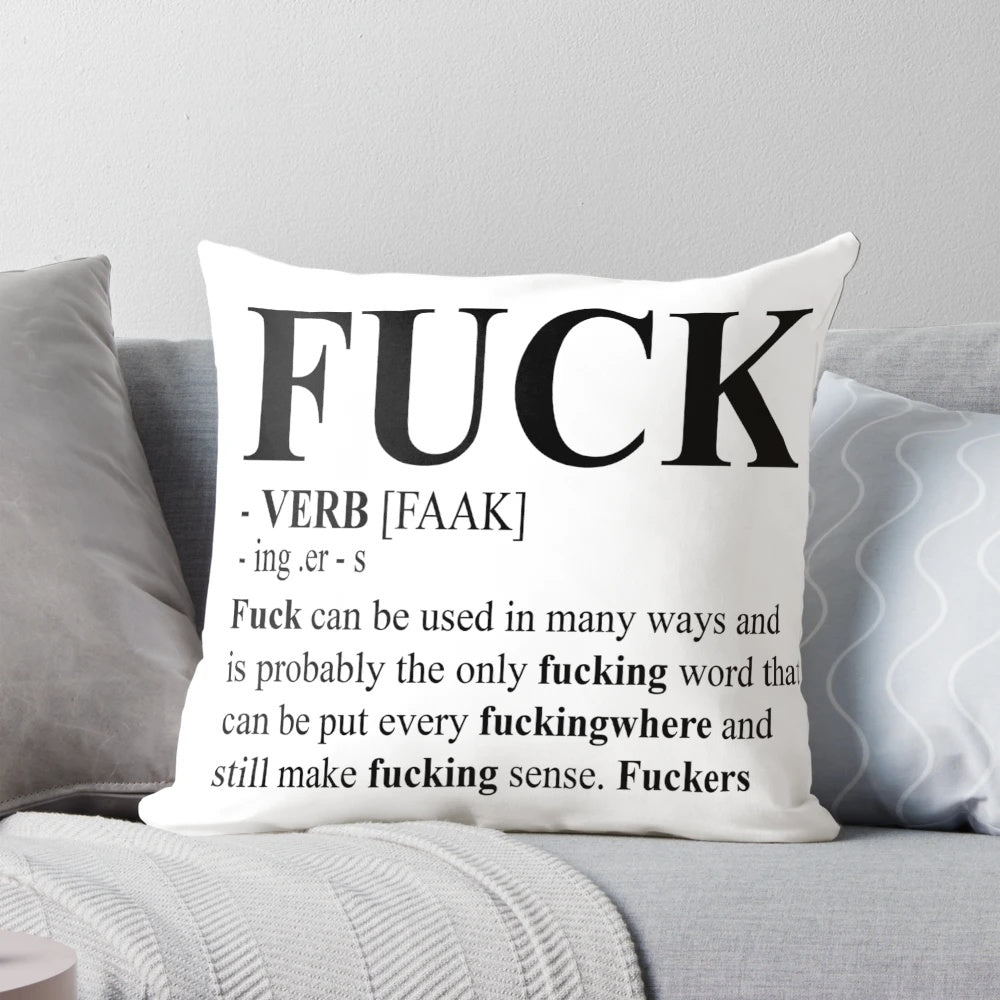 Decorative pillow featuring the text "Fuck Definition"