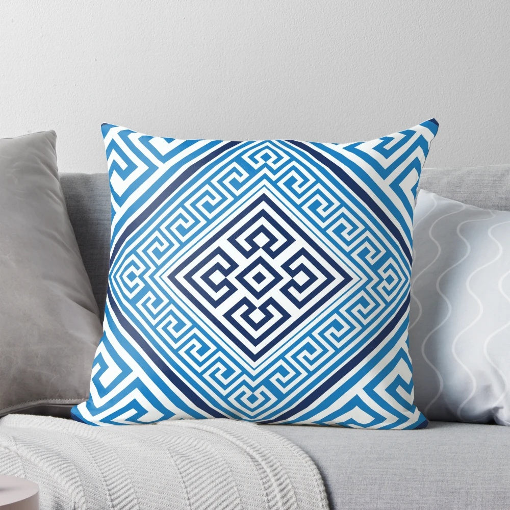 Decorative Greek Key Rhombus Throw Pillow with Geometric Pattern Inspired by Ancient Greek Art