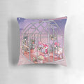 A vibrant, nature-inspired decorative pillow with a gradient design of pink and purple hues.