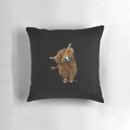 Soft, plush decorative pillow featuring a vibrant highland cow illustration
