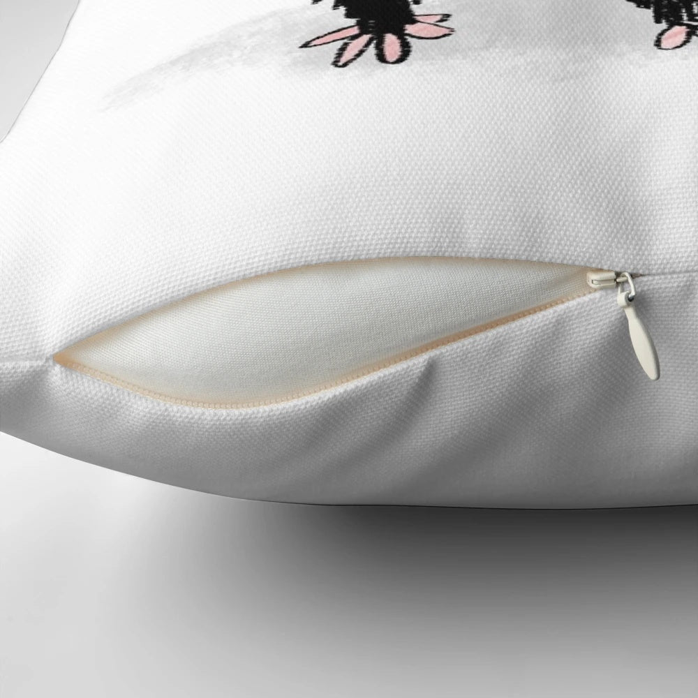 "I AM GOOD KITTY" design on a decorative throw pillow featuring an opossum, possum, or cat