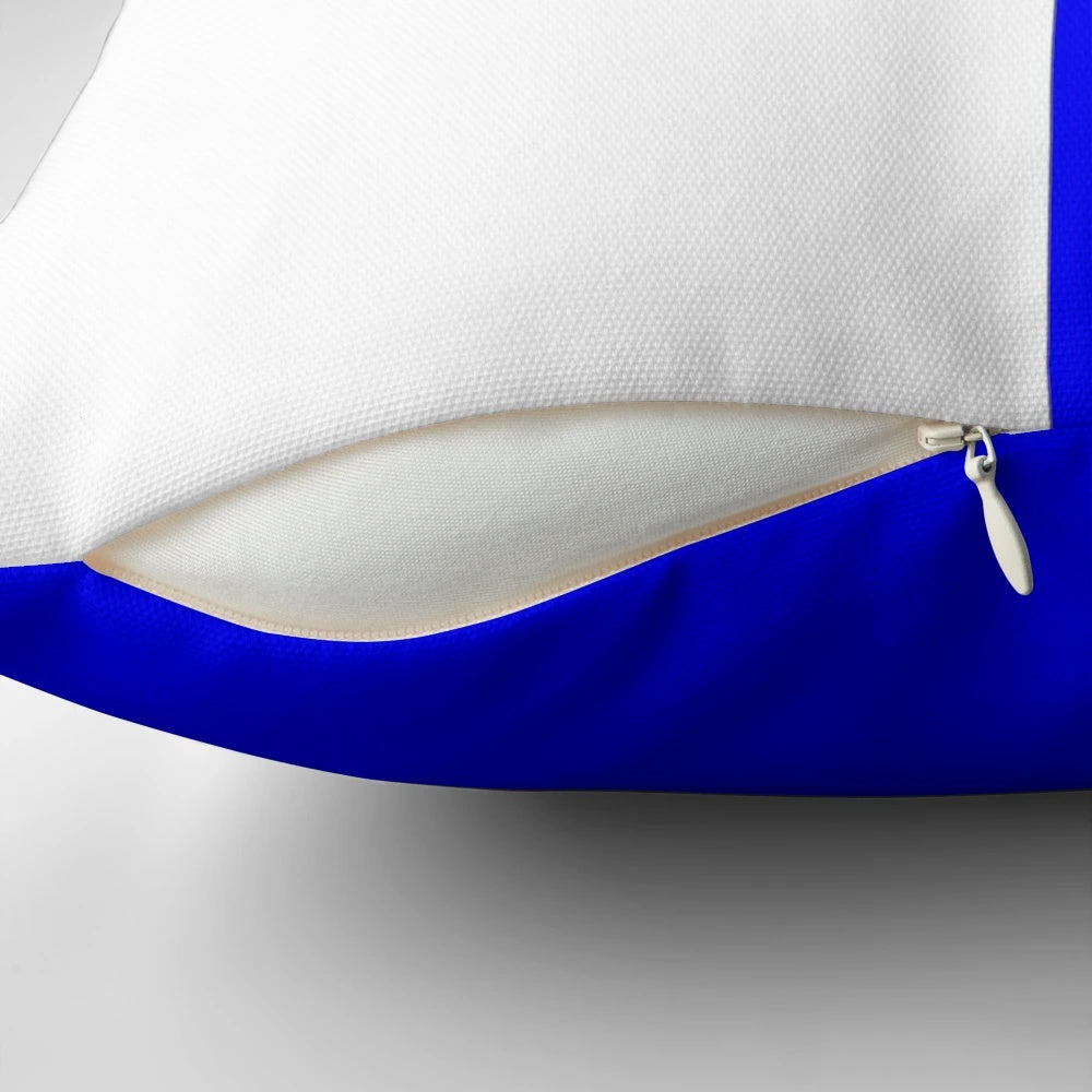Colorful international maritime signal flag pillow featuring a collection of nautical alphabet symbols.