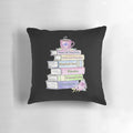Decorative Jane Austen themed book stack pillow featuring Pride and Prejudice literary quotes