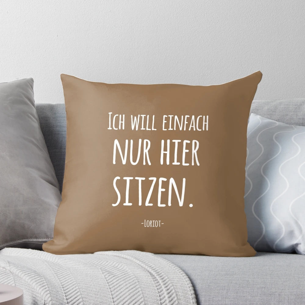 Decorative pillow featuring a Loriot quote and design