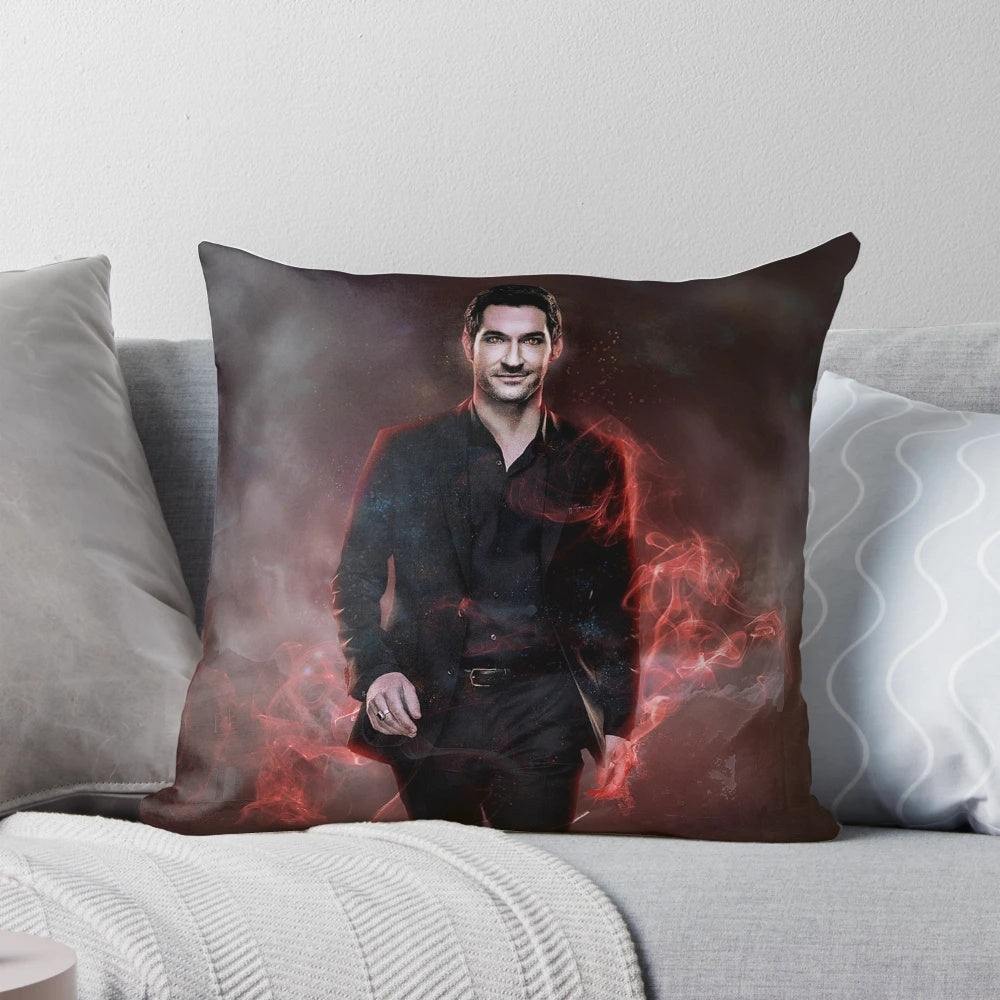 Decorative pillow featuring a Lucifer-inspired design