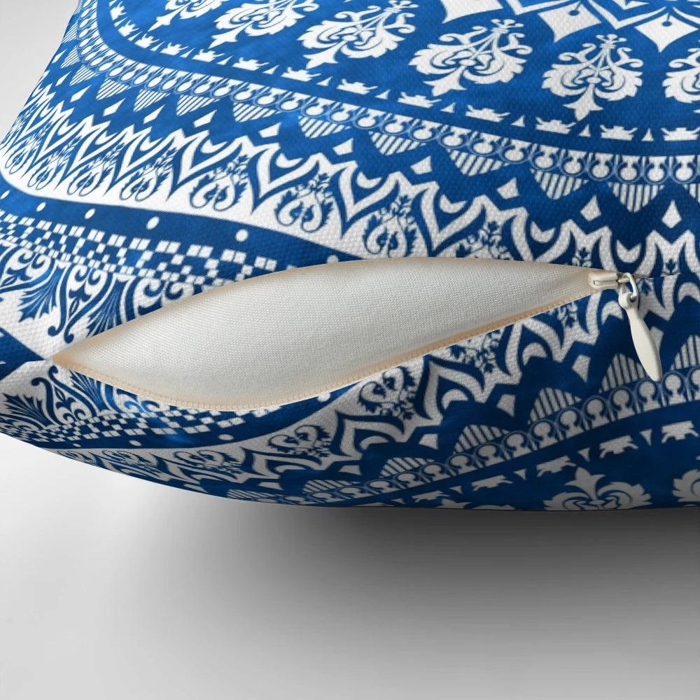 Beautifully crafted mandala blue throw pillow for adding a touch of bohemian style to your home.