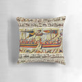 "Decorative medieval-style pillow featuring the iconic Bayeux Tapestry design with Viking ships and scenes from the Norman conquest of England"