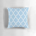 Moroccan-inspired quatrefoil pattern decorative throw pillow in light blue and white