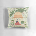 Vibrant Mughal Queen sitting in a lush garden depicted on a decorative throw pillow