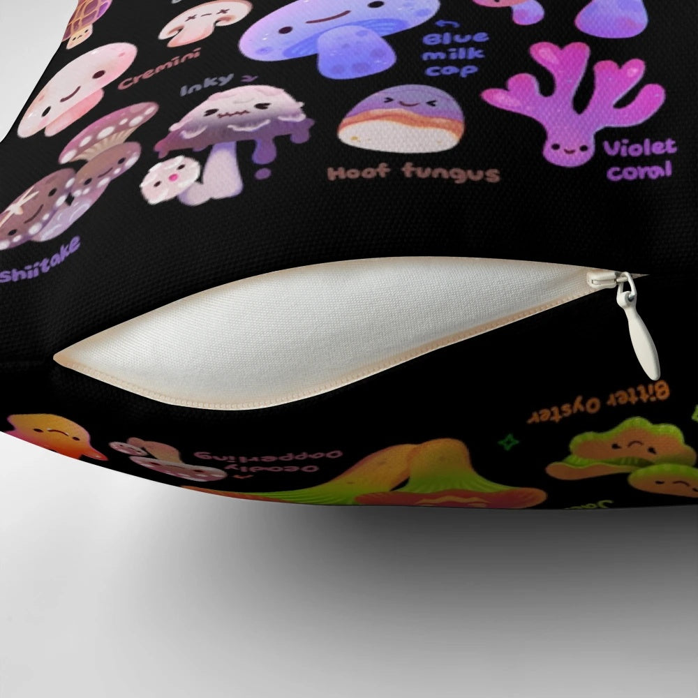 A soft, plush pillow featuring a whimsical mushroom design, perfect for adding a touch of earthy charm to any room.