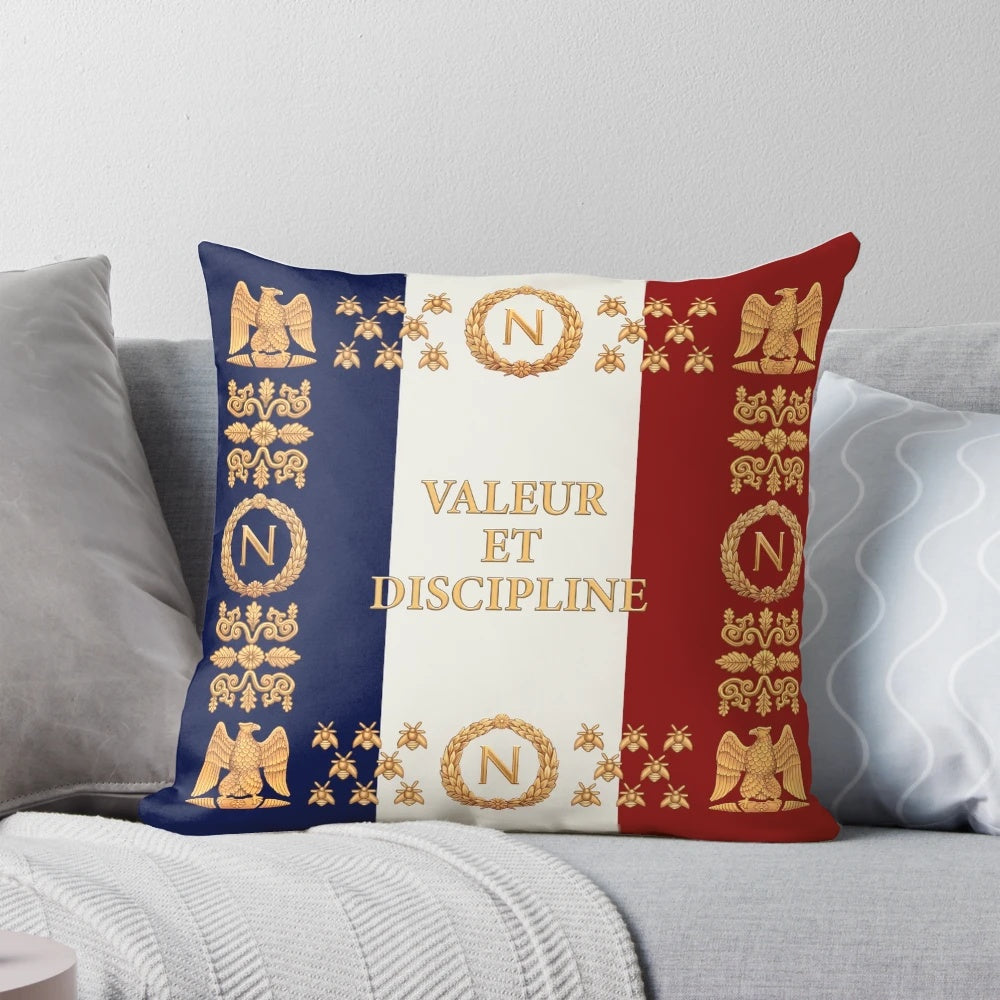 Decorative Napoleonic French Infantry Flag "Valeur et Discipline" Pillow