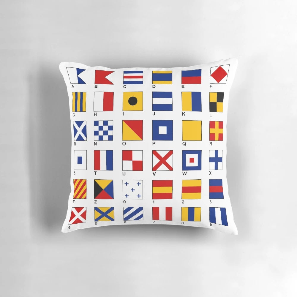 Decorative Nautical Flags Pillow with Alphabet and Number Designs for Coastal Home Decor