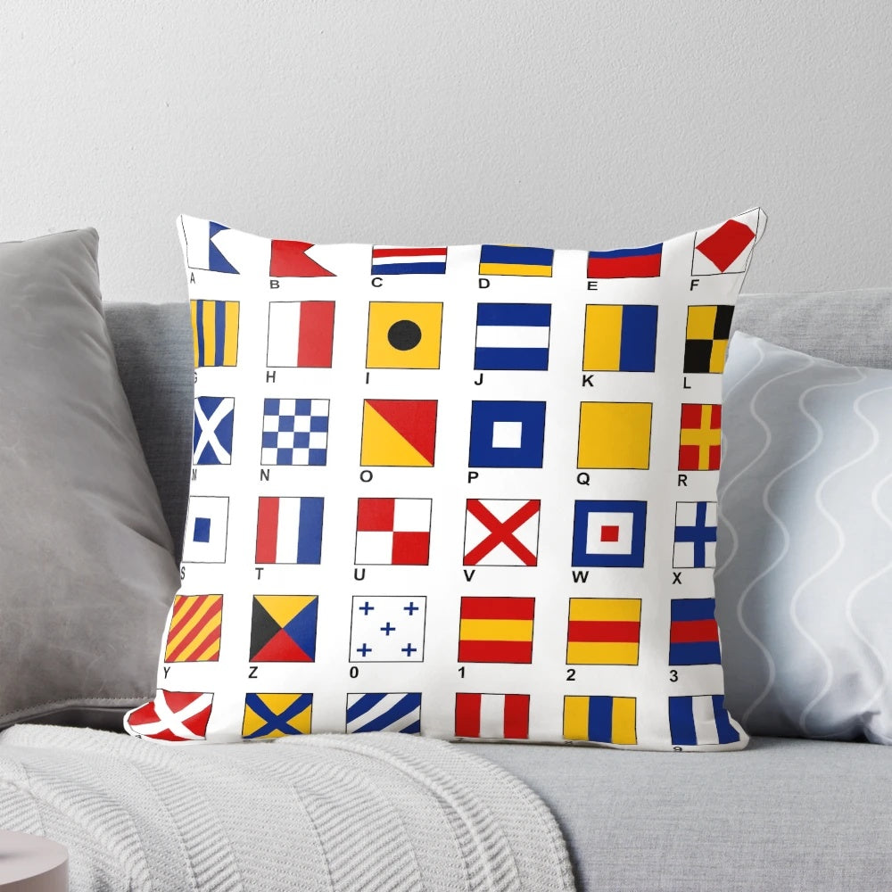 Decorative Nautical Flags Pillow with Alphabet and Number Designs for Coastal Home Decor