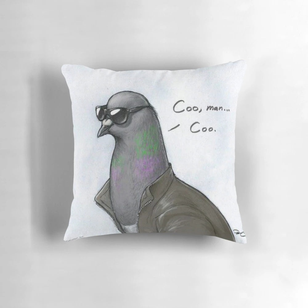 A cozy and charming pigeon-themed decorative pillow for your home.