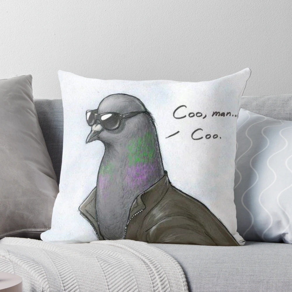 A cozy and charming pigeon-themed decorative pillow for your home.