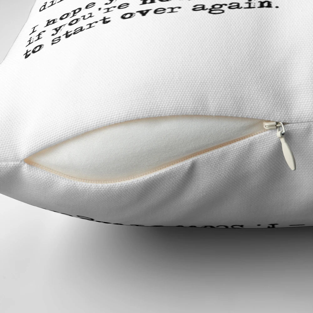 Decorative pillow featuring an inspirational quote by F. Scott Fitzgerald