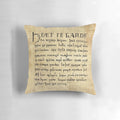 Decorative pillow with text from the first 11 lines of the Old English poem Beowulf