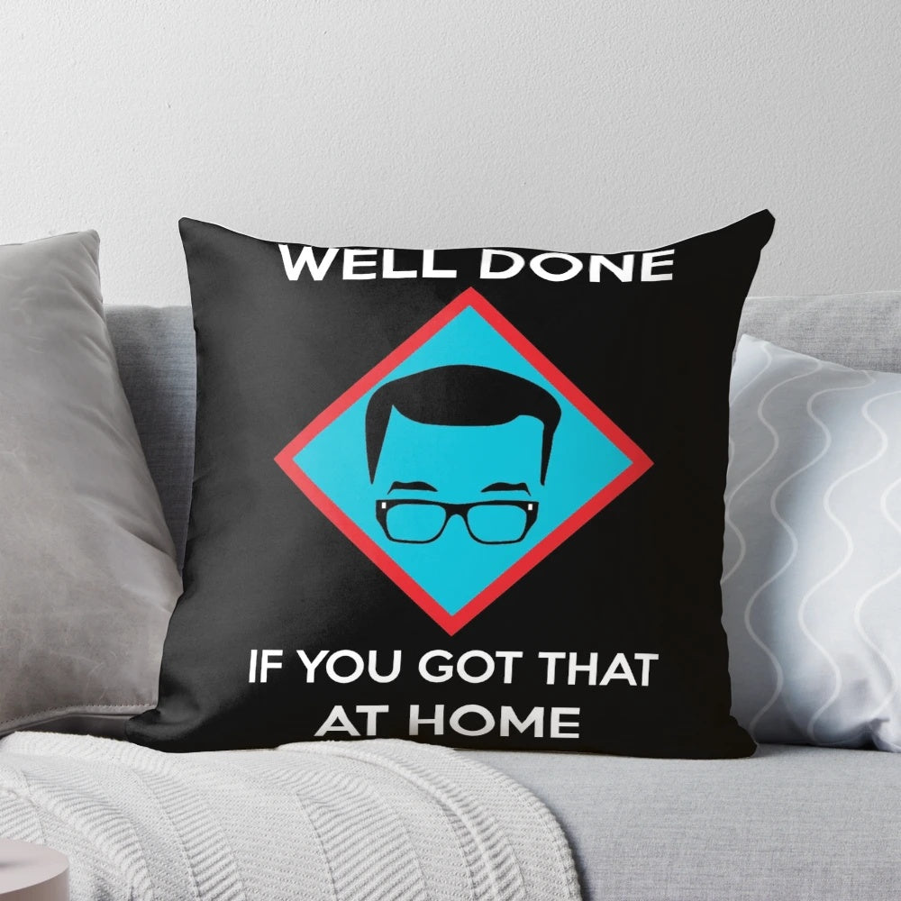 Decorative pillow with "Well done..." quote from Richard Osman