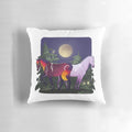 A decorative pillow with the characters Umbra and Ayla from the popular online game Star Stable Online.