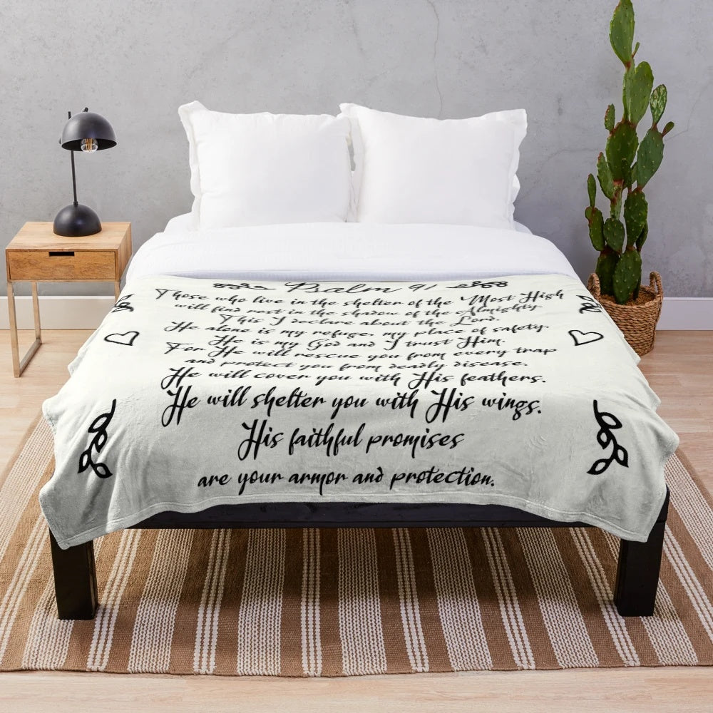 Psalm 91 inspirational bible verse decorative plush blanket